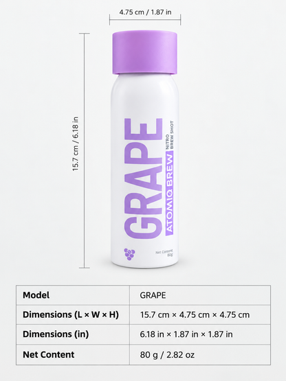 Atomiq Brew Grape Nitro Fruit Coffee Concentrate Cartridges — 40%+ Real Coffee Blended with Grape, Pear & Apple Juice | Spray Into Water, Milk, or Ice in 3 Seconds | No Machine, No Fridge | 6/15/30 Count, 12-Month Shelf Life
