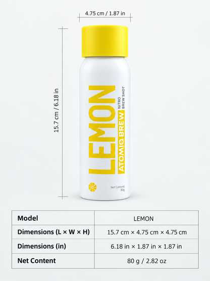 Atomiq Brew Lemon C Nitro Americano Concentrate Cartridges — 36%+ Real Coffee Blended with Lemon, Peach, Pear & Apple Juice | Spray Into Water, Soda Water, or Ice in 3 Seconds | No Machine, No Fridge | 6/15/30 Count, 12-Month Shelf Life